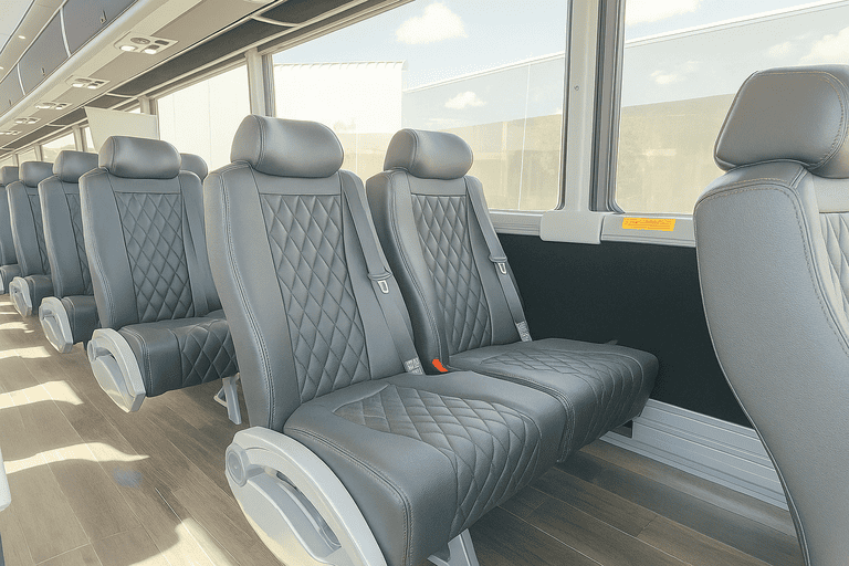 interior of McKinney Minibus Company charter bus